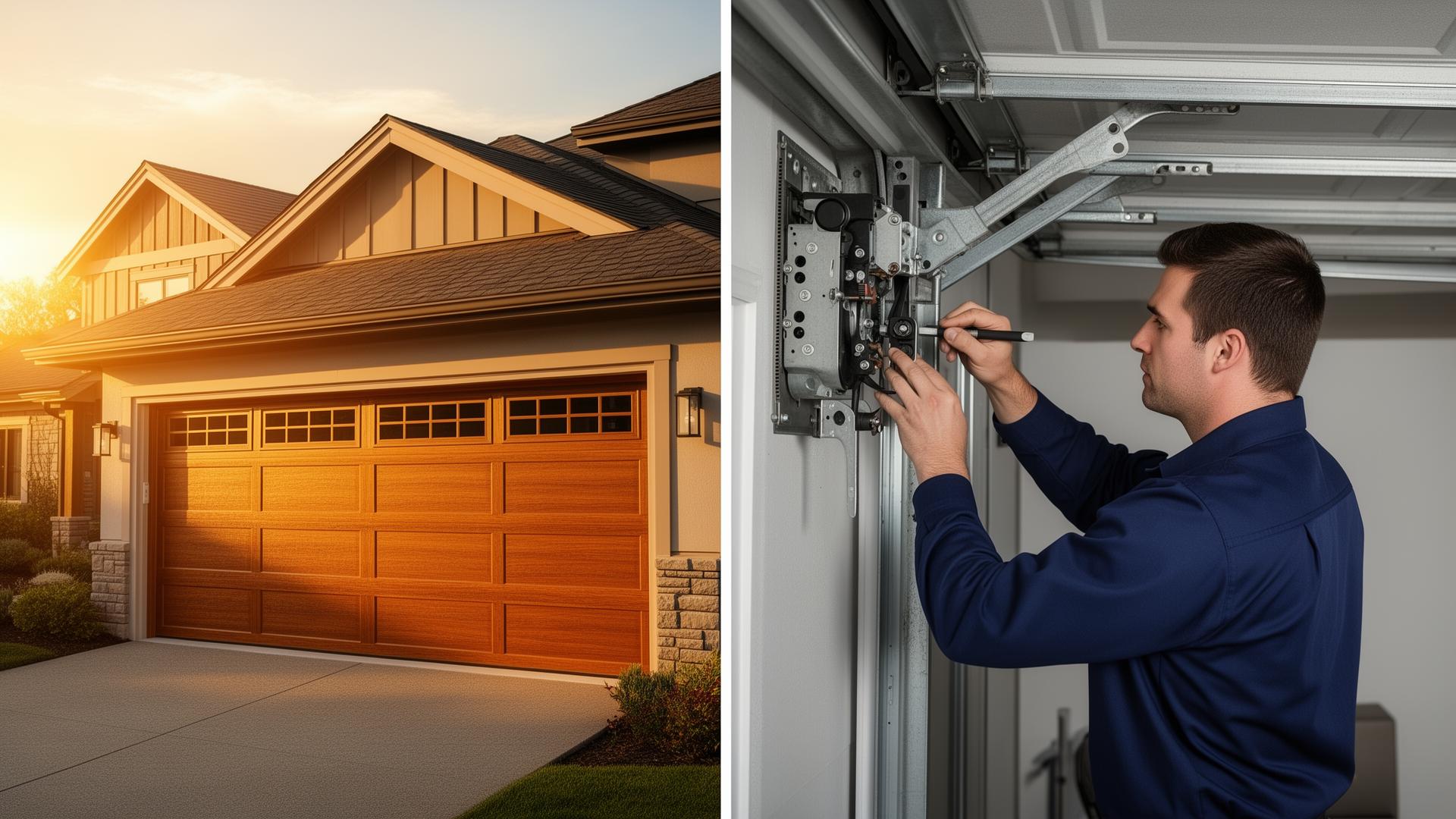 Professional garage door service technician working on residential garage door in Dover, Ohio